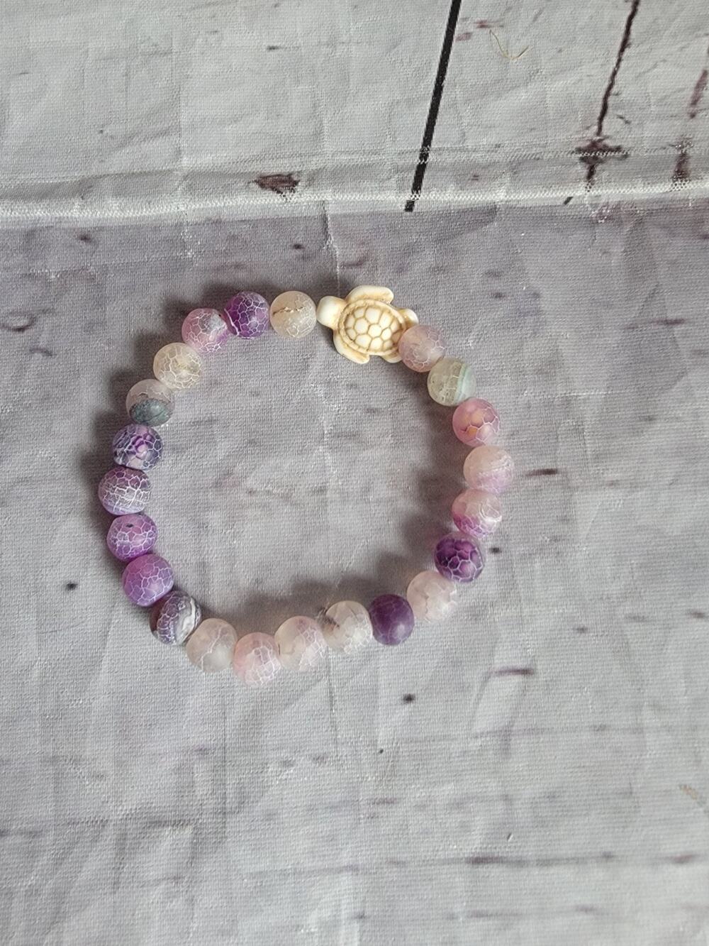 Agates Purple Bead Stretch Bracelet Sea Turtle Charm Stone Bracelet Jewelry